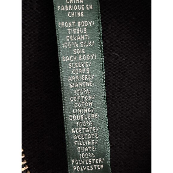 RALPH LAUREN Equestrian Black Full Zip Silk Cotton Cardigan Sweater Sz L - Picture 3 of 10